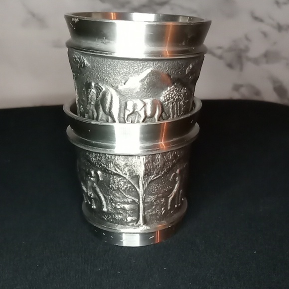 Pewter Thai element Elephant Scene Shot Glass Set - Picture 6 of 10